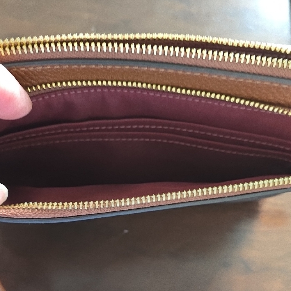 Coach Signature Tan / Brown Double Zip Wristlet - Picture 3 of 4